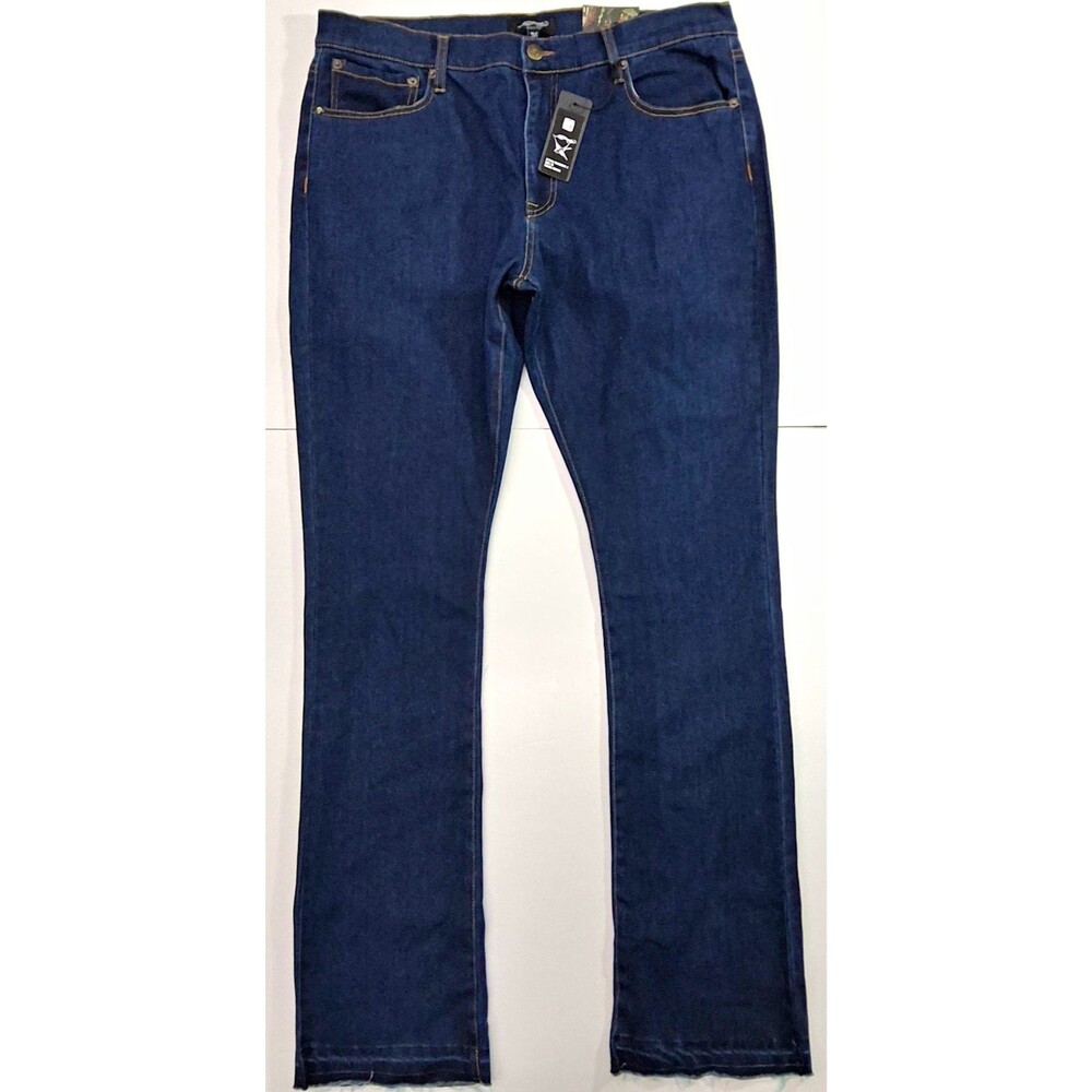 Ed Hardy Men's Embroidered Skull Snake Raw Hem Blue Denim Jeans Sz 36x36